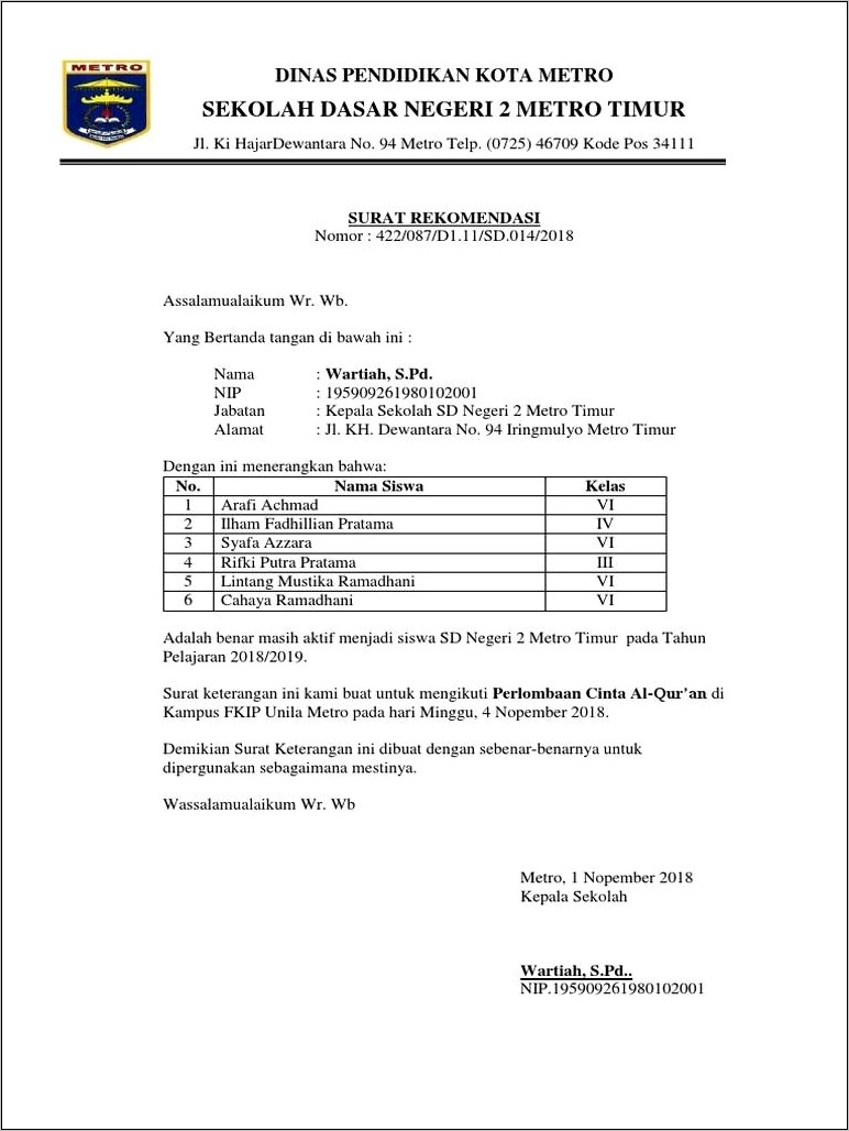 Contoh Surat Pernyataan Mengikuti Lomba Dari Sekolah