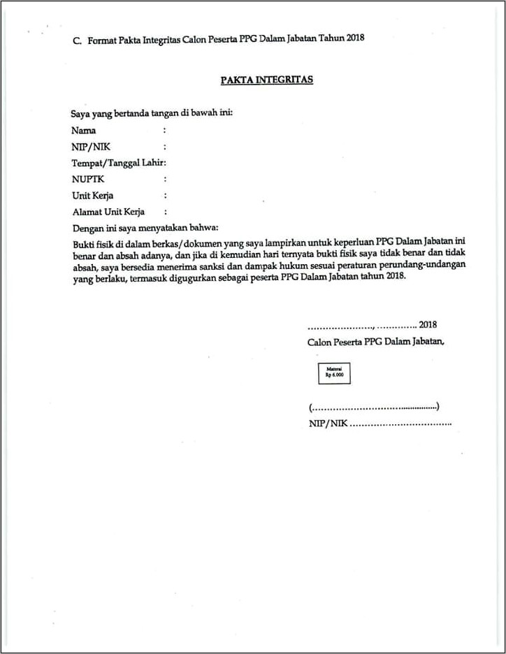 Contoh Surat Pernyataan Mengikuti Pretest Ppg Pai 2019
