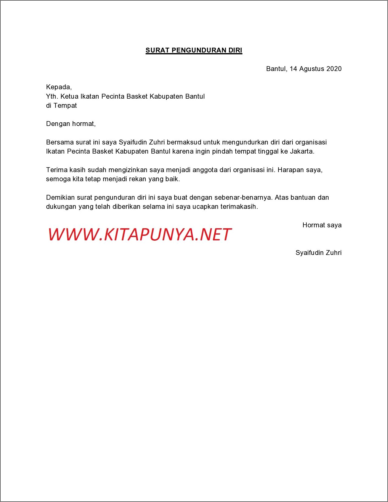 Contoh Surat Pernyataan Mengundurkan Diri Dari Snmptn
