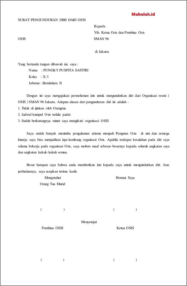 Contoh Surat Pernyataan Mengundurkan Diri Dari Workshop