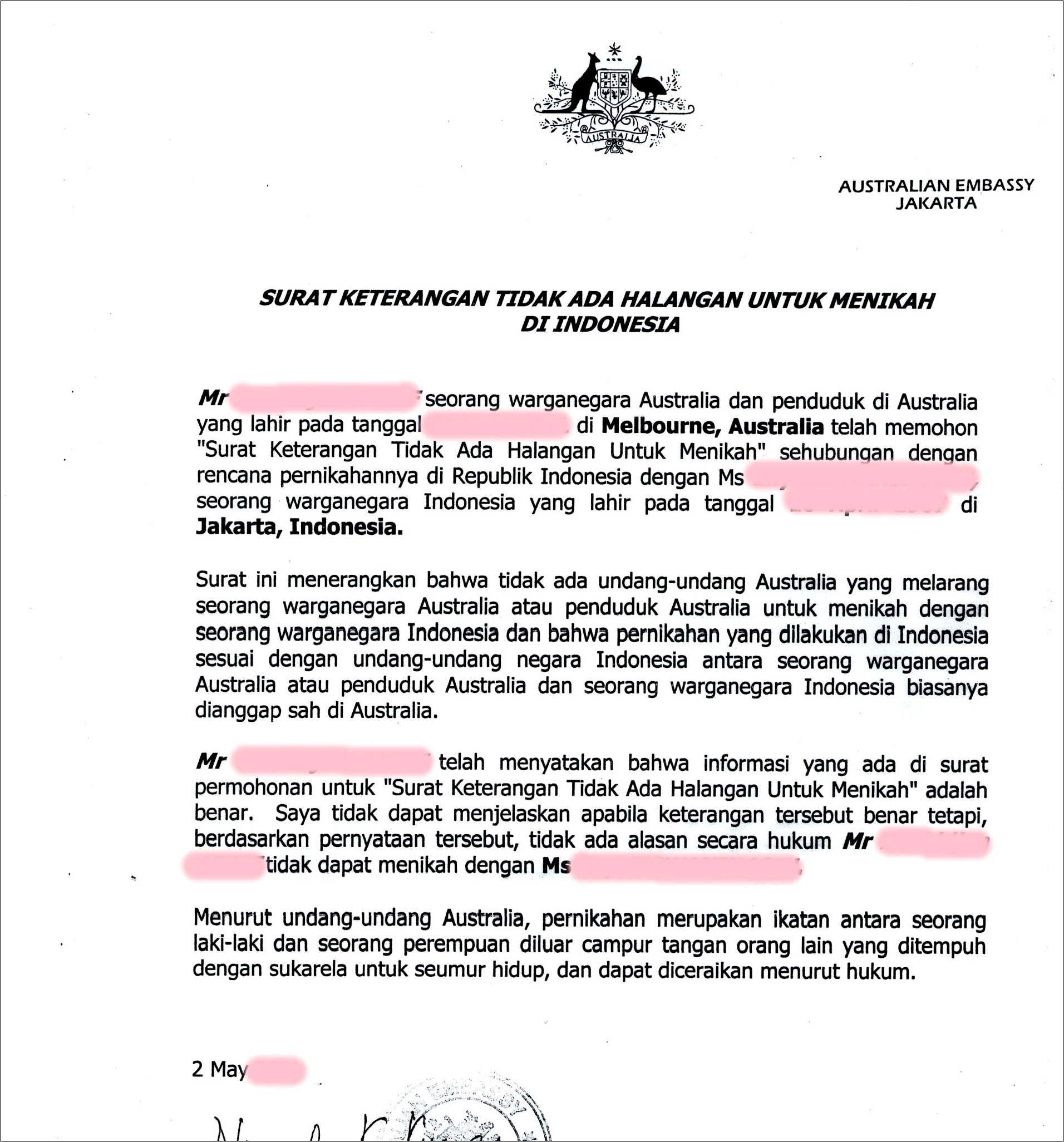 Contoh Surat Pernyataan Menikah Dari Kedubes Malaysia Di Indonesia