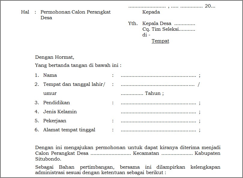 Contoh Surat Pernyataan Menjadi Kepala Desa