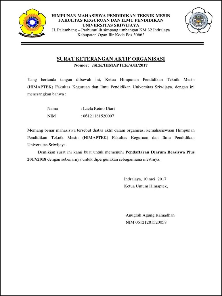 Contoh Surat Pernyataan Menjadi Ketua Organisasi