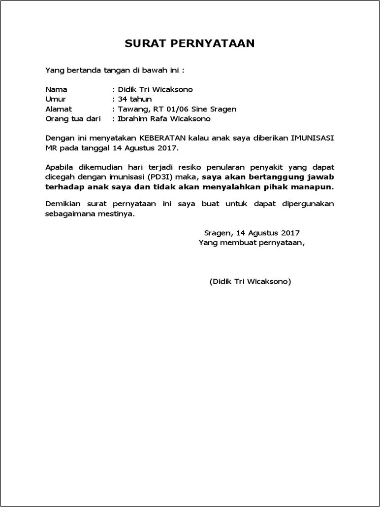 Contoh Surat Pernyataan Menolak Pip