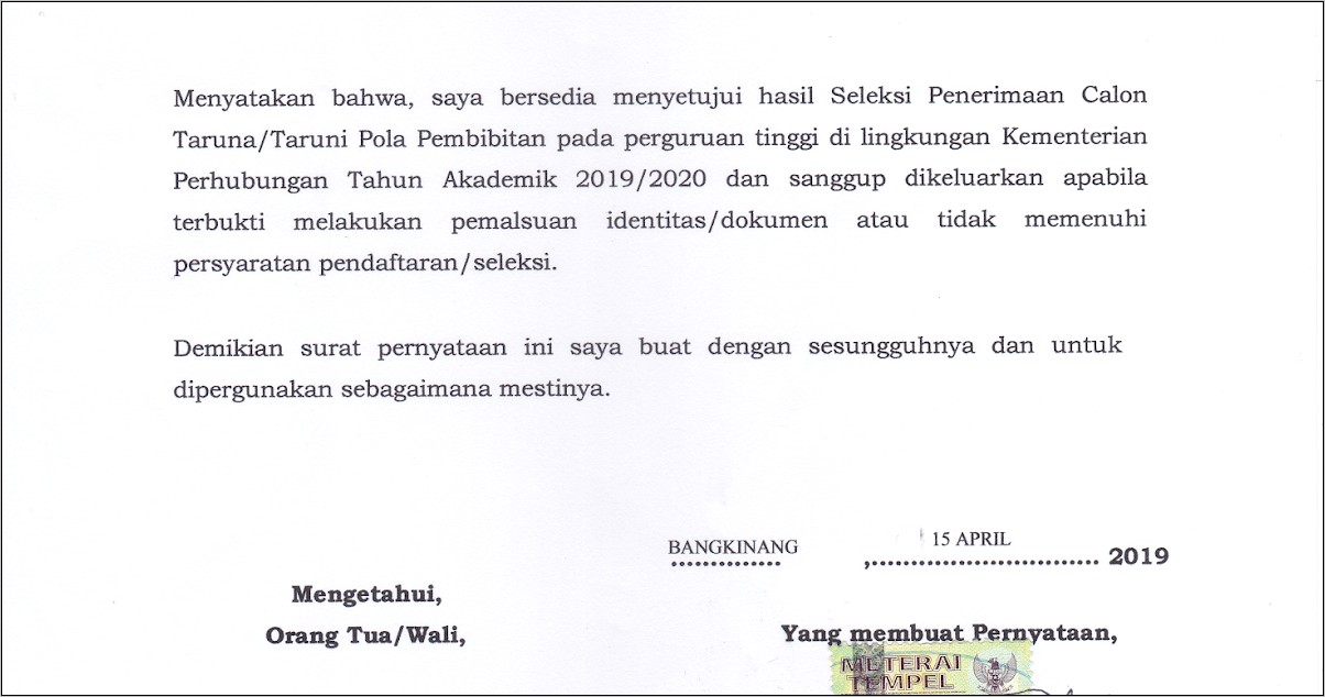 Contoh Surat Pernyataan Menyetujui Hasil Sipencatar