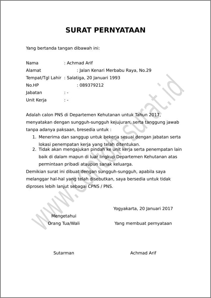 Contoh Surat Pernyataan Menyetujui Seseorang Menjadi Meneging Partner