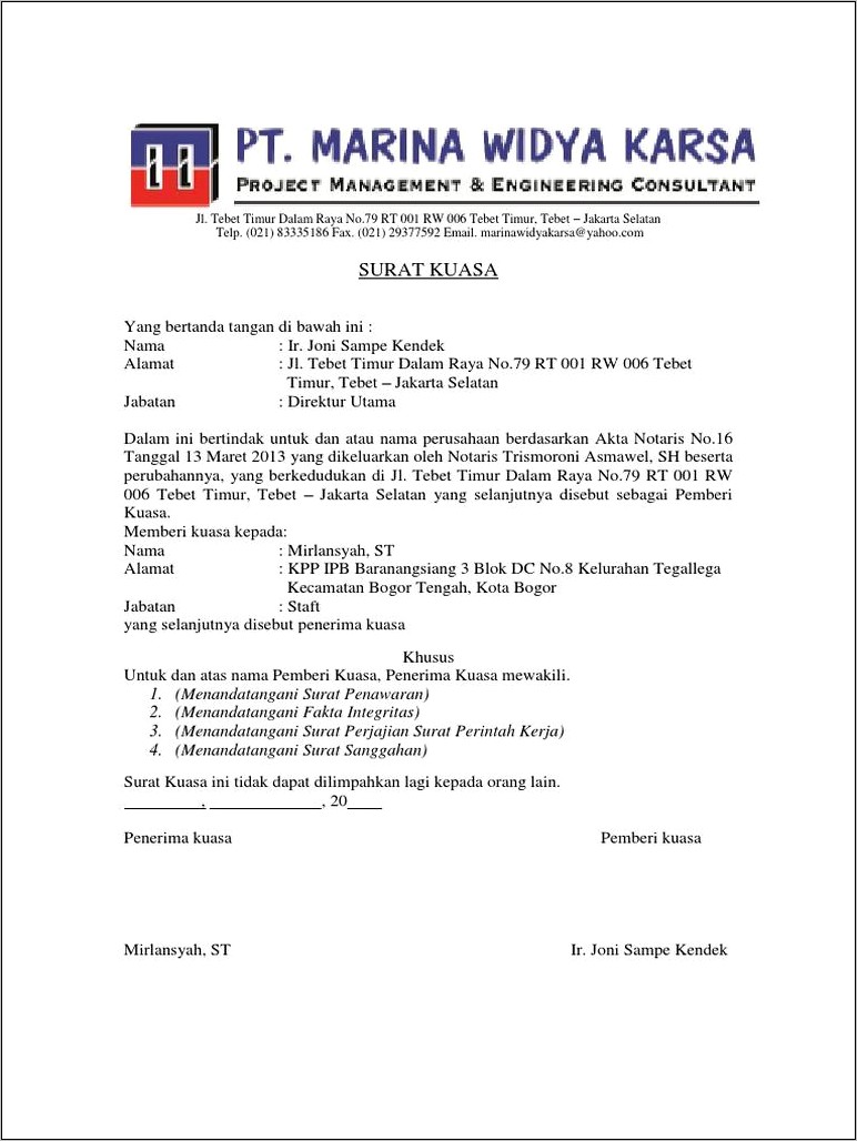 Contoh Surat Pernyataan Mewakili
