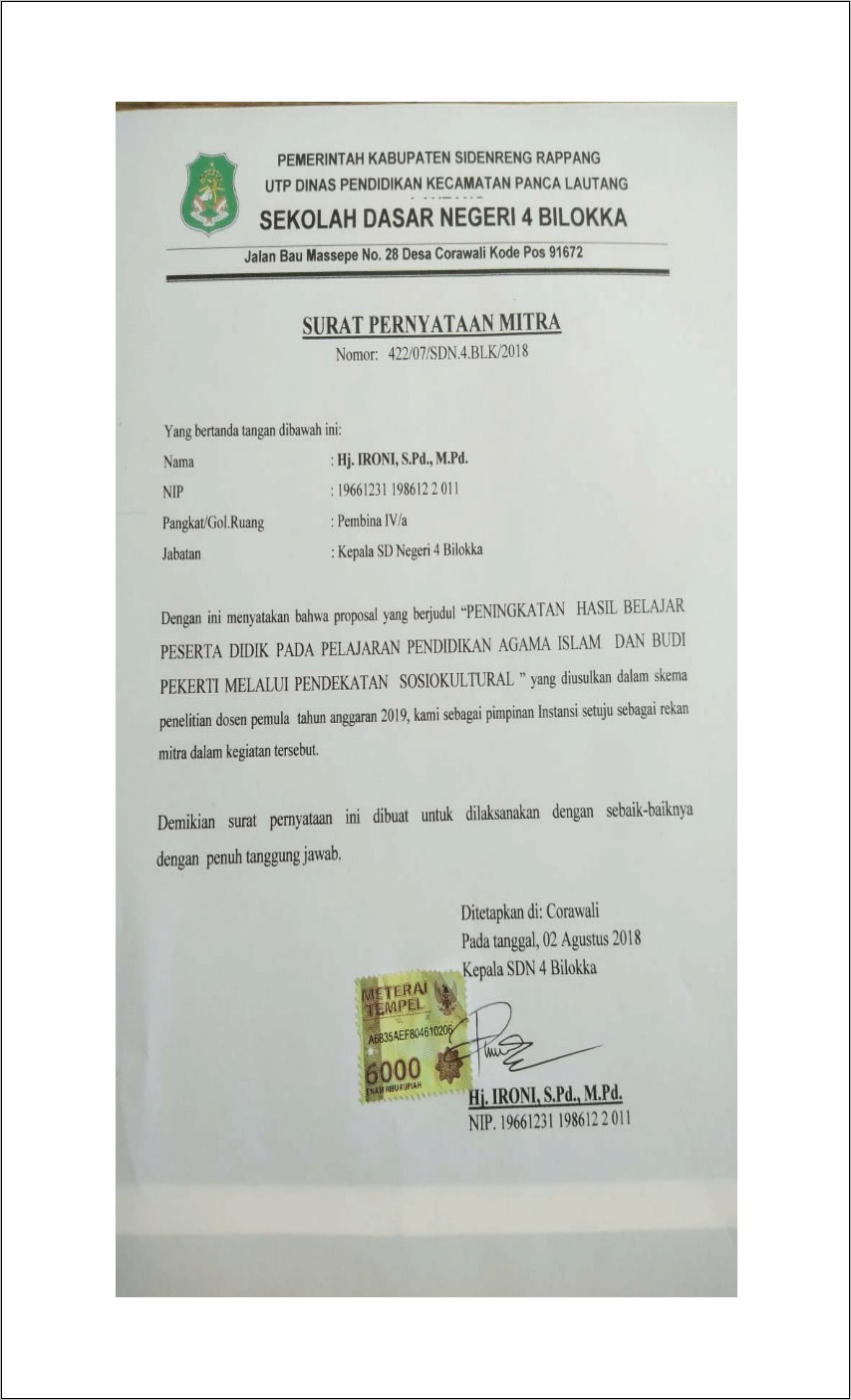 Contoh Surat Pernyataan Mitra Penelitian Terapan Pdf