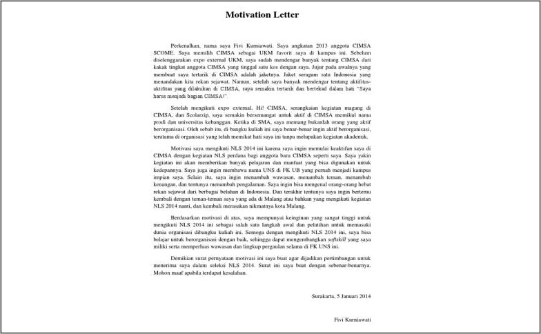 Contoh Surat Pernyataan Motivasi