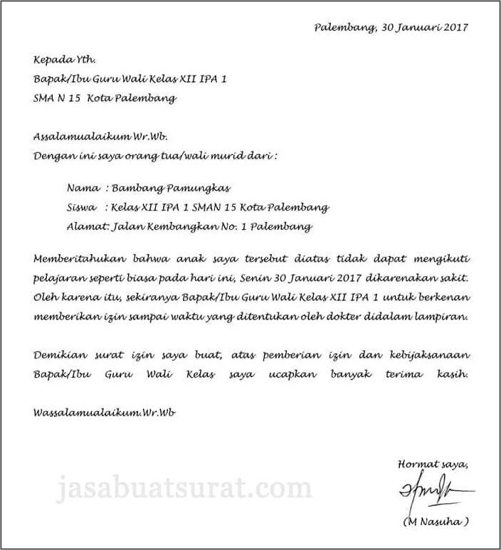Contoh Surat Pernyataan Murid Sakituntuk Guru