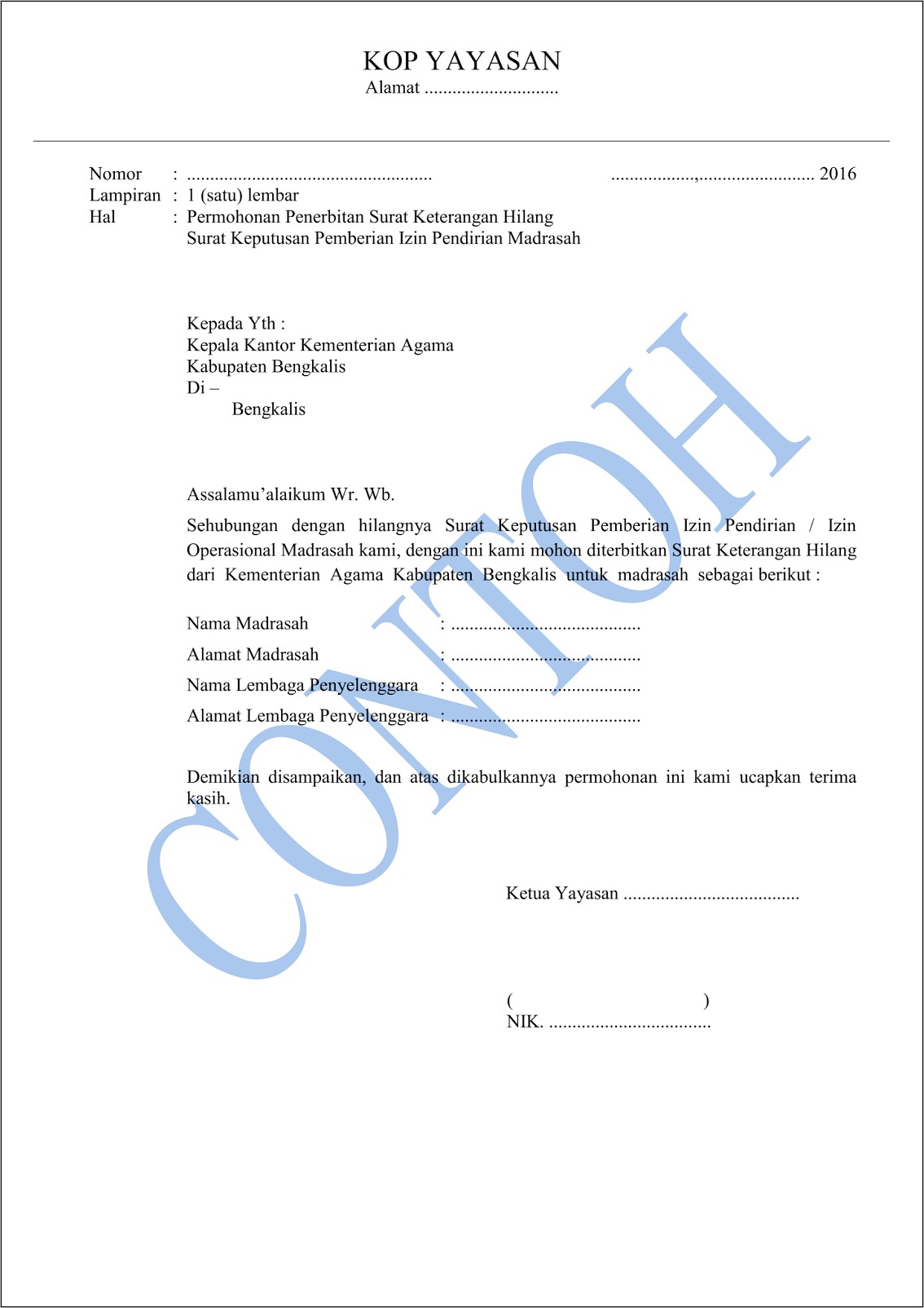 Contoh Surat Pernyataan Narapidana