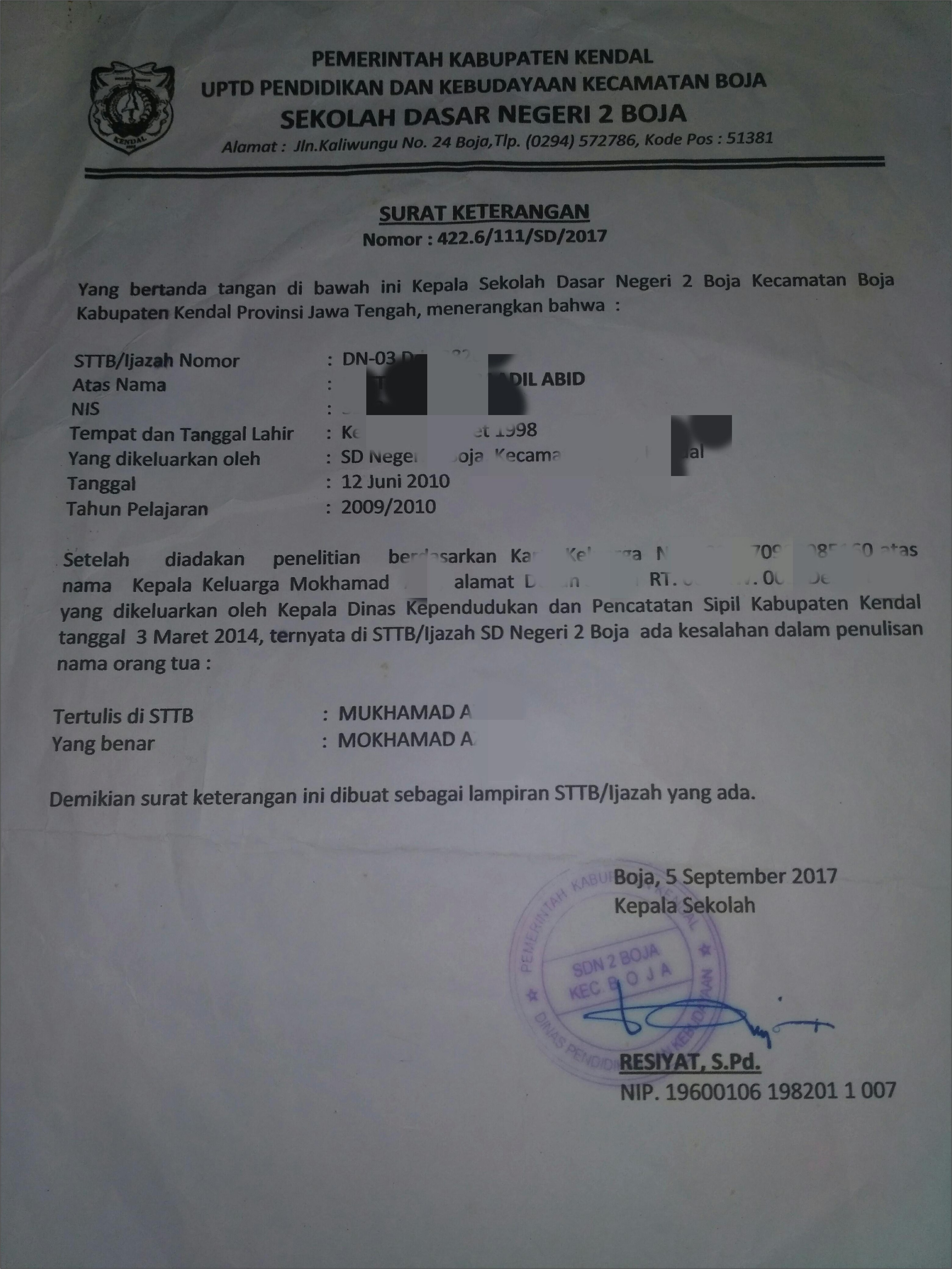 Contoh Surat Pernyataan Orang Tua Penulisan Nama Ijazah