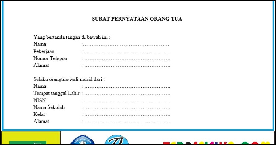 Contoh Surat Pernyataan Orang Tua Siswa Untuk Sekolah