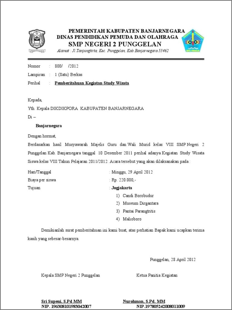 Contoh Surat Pernyataan Orang Tua Siswa Yang Melaksanakan Program Casual