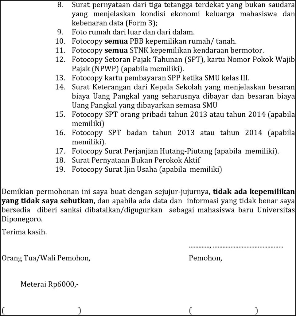 Contoh Surat Pernyataan Orang Tua Tentang Kebenaran Data Siswa