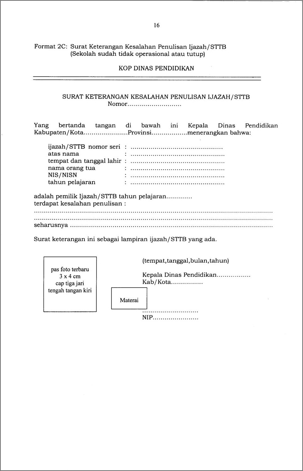 Contoh Surat Pernyataan Orang Tua Untuk Indentitas Penulisan Ijazah