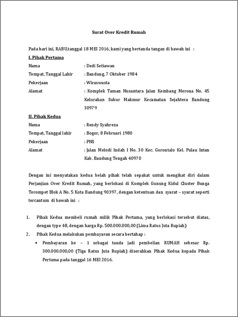 Contoh Surat Pernyataan Over Kredit