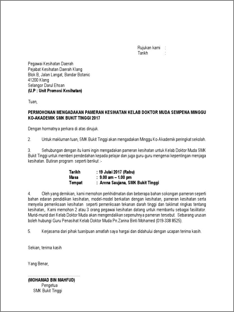 Contoh Surat Pernyataan Pameran