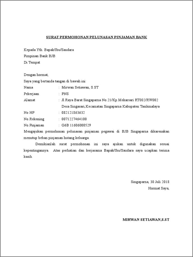 Contoh Surat Pernyataan Pelunasan Hutang Doc