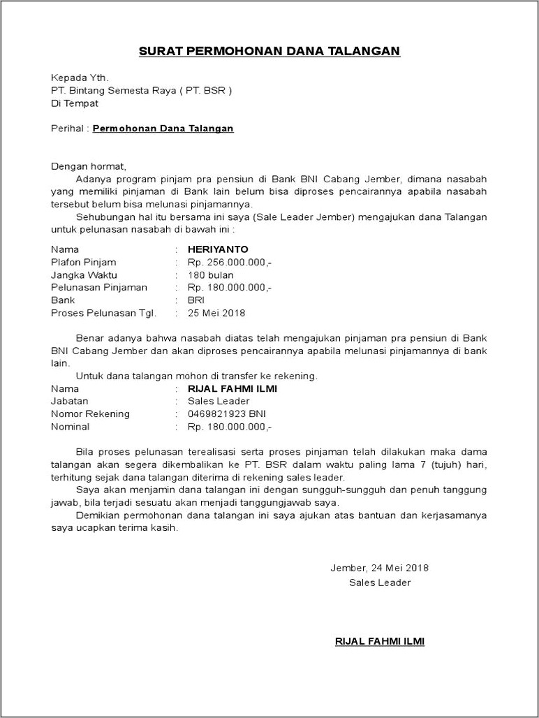 Contoh Surat Pernyataan Pembayaran Dana Bantuan