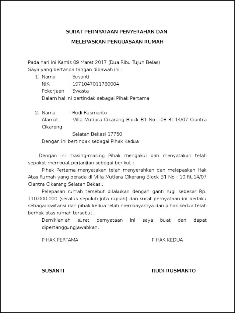 Contoh Surat Pernyataan Pemberian Bantuan