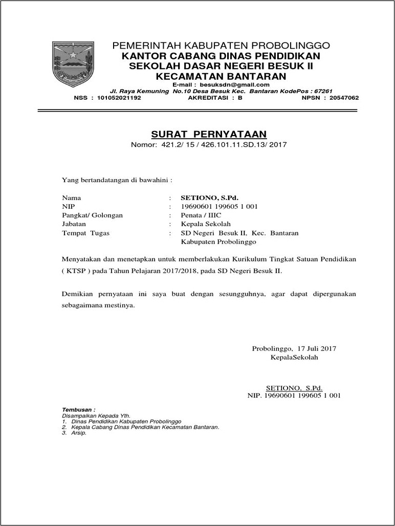Contoh Surat Pernyataan Pemberlakuan Kurikulum 2013 Dan Ktsp
