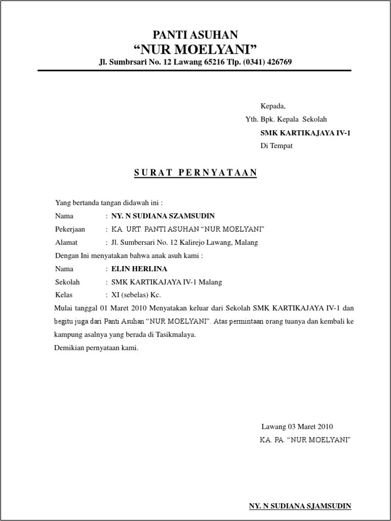Contoh Surat Pernyataan Pemberlakuan Kurikulum Oleh Kepala Sekolah