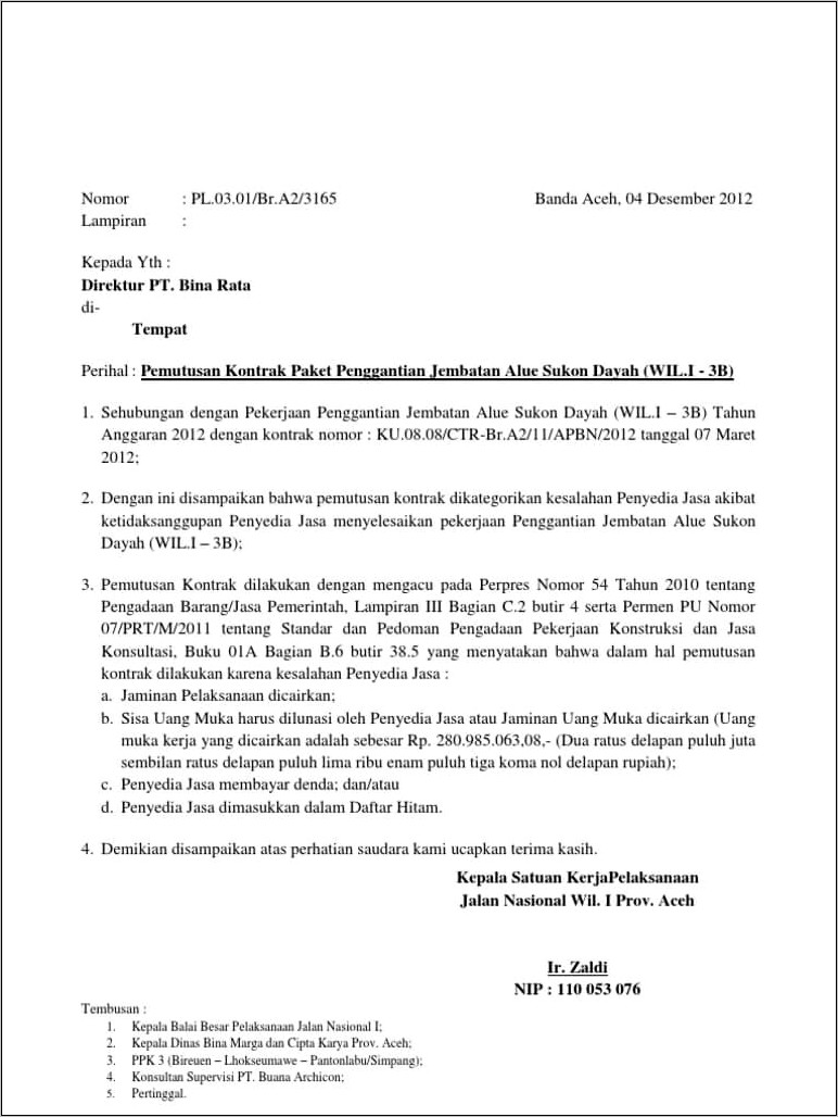 Contoh Surat Pernyataan Pemecatan Karyawan