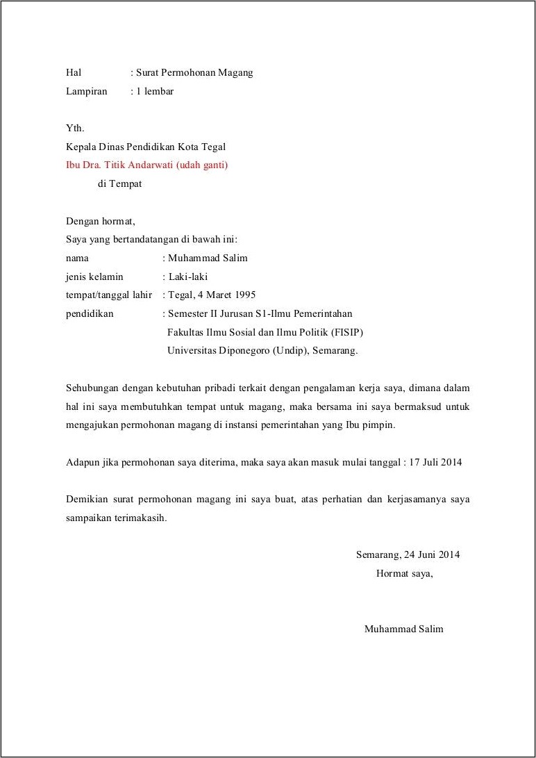 Contoh Surat Pernyataan Peminatan Sd