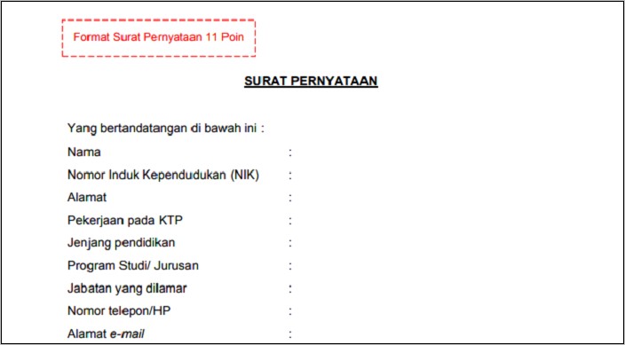 Contoh Surat Pernyataan Peminatan
