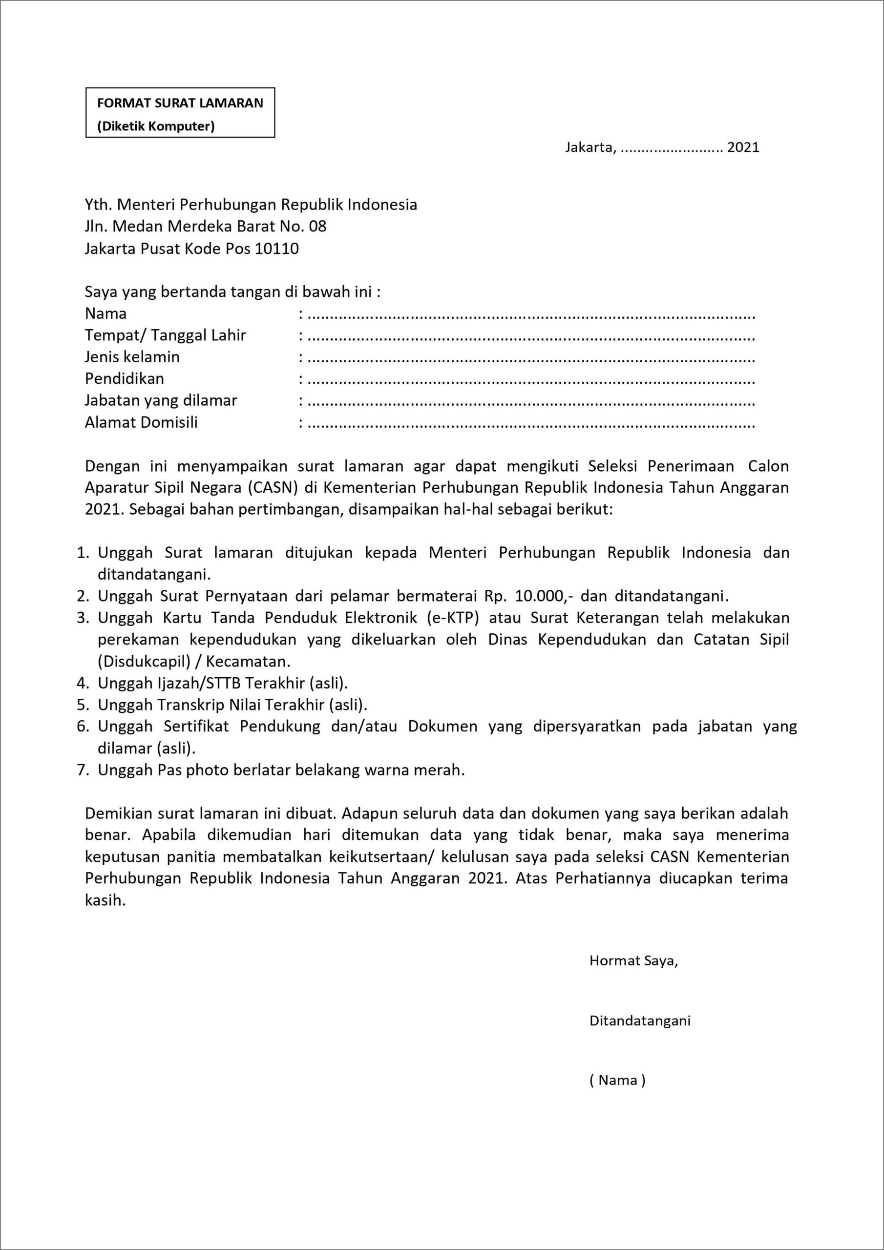 Contoh Surat Pernyataan Pendaftaran Cpns