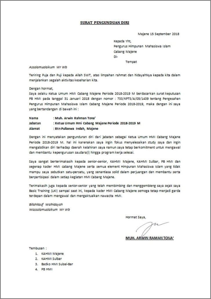 Contoh Surat Pernyataan Pengunduran Diri Dari Jabatan Fungsional