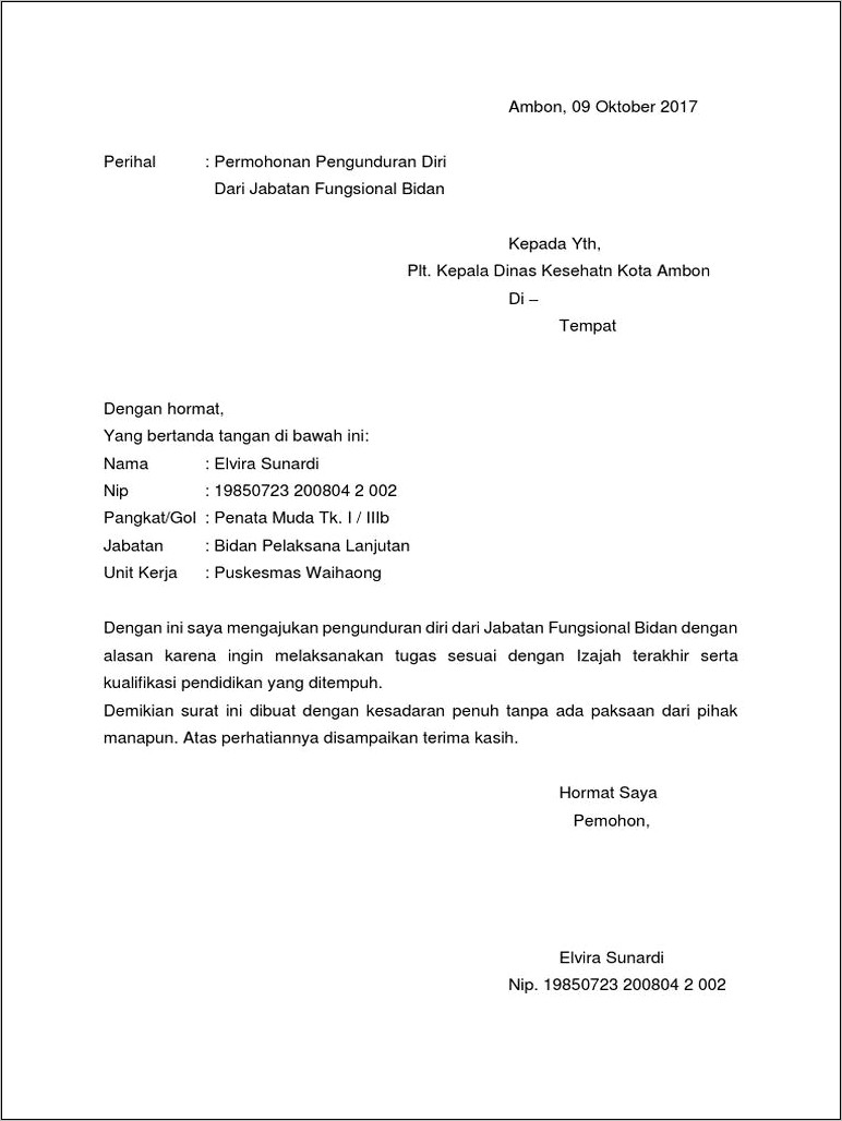 Contoh Surat Pernyataan Pengunduran Diri Dari Jabatan Struktural