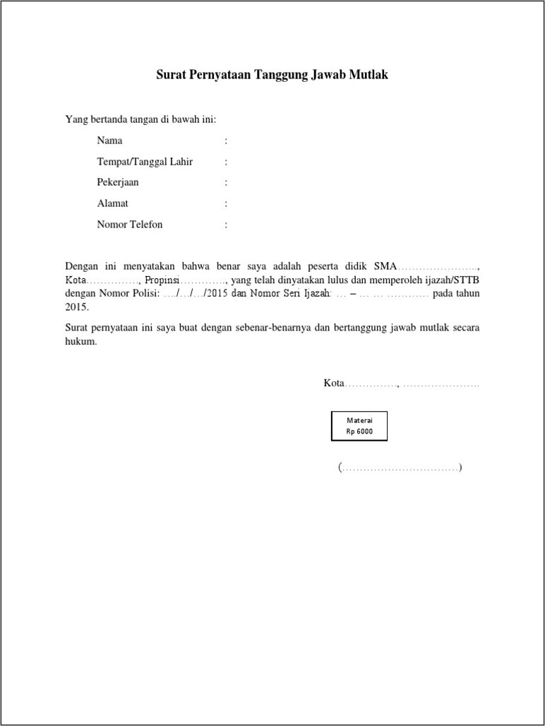 Contoh Surat Pernyataan Perjanjian Tentang Ijazah