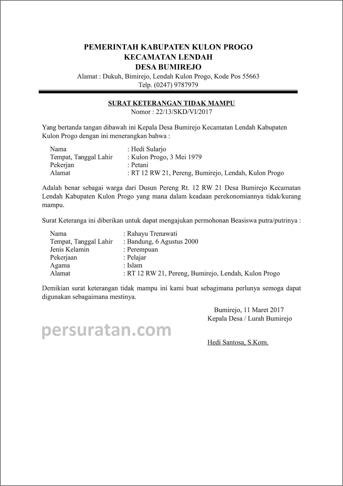 Contoh Surat Pernyataan Rt