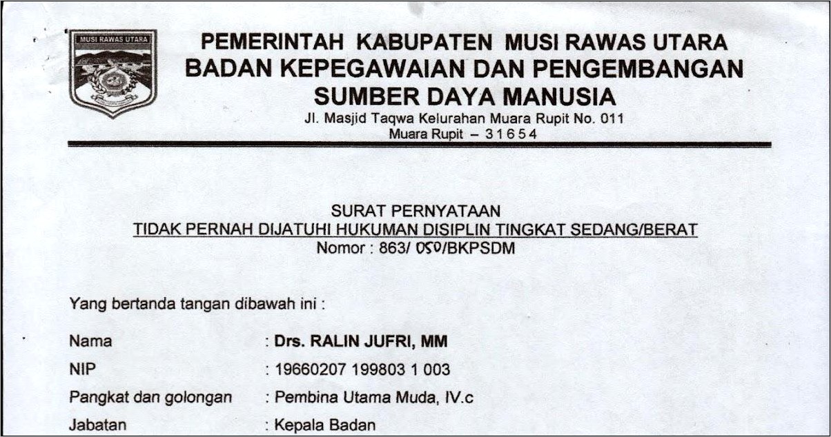 Contoh Surat Pernyataan Tidak Pernah Dijatuhi Hukuman Pidana