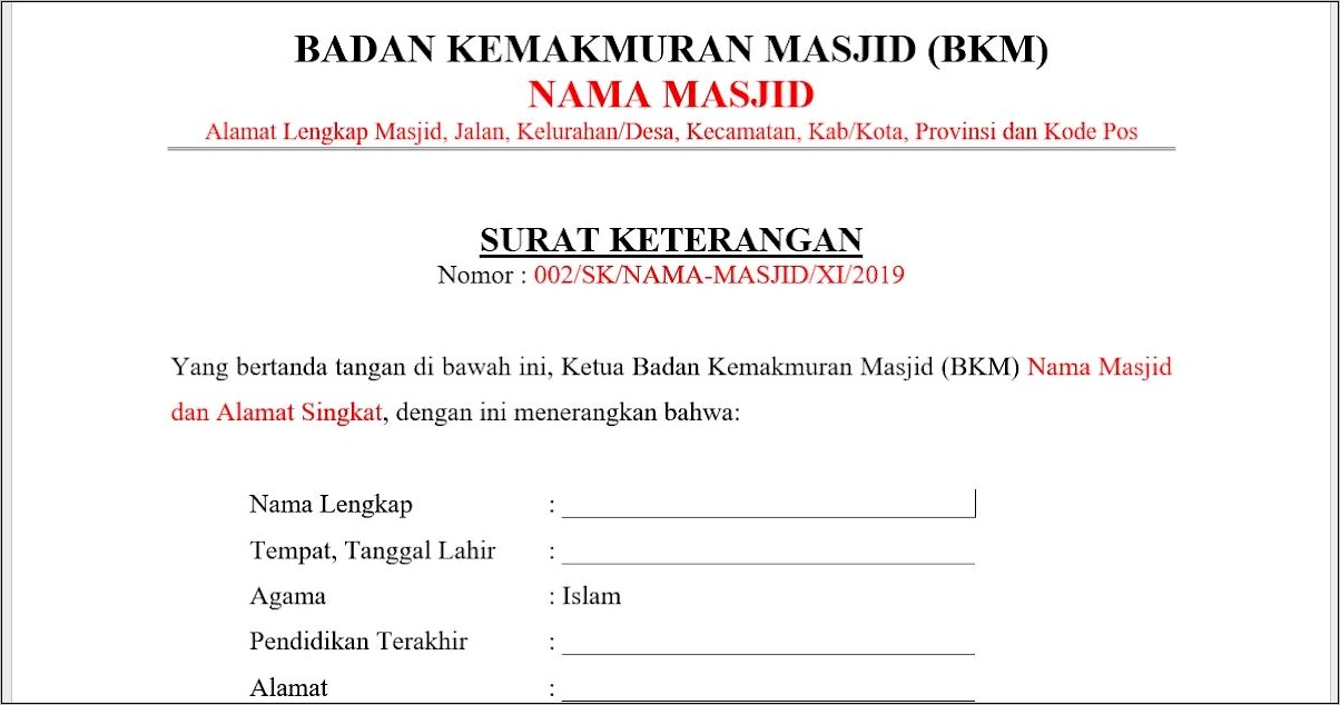 Contoh Surat Rekomendasi Keterangan Santri Aktif Di Pesantren