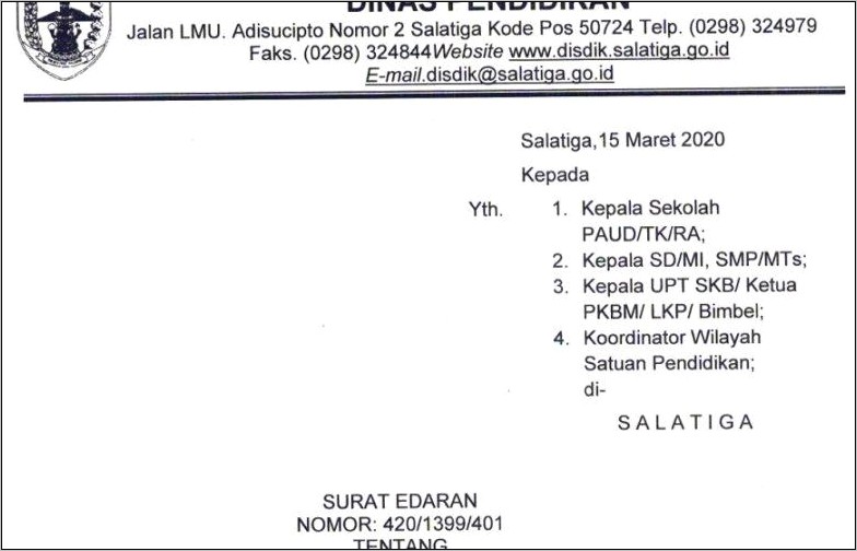 Contoh Surat Resmi Keterangan Untuk Kepala Dinas Pendidikan