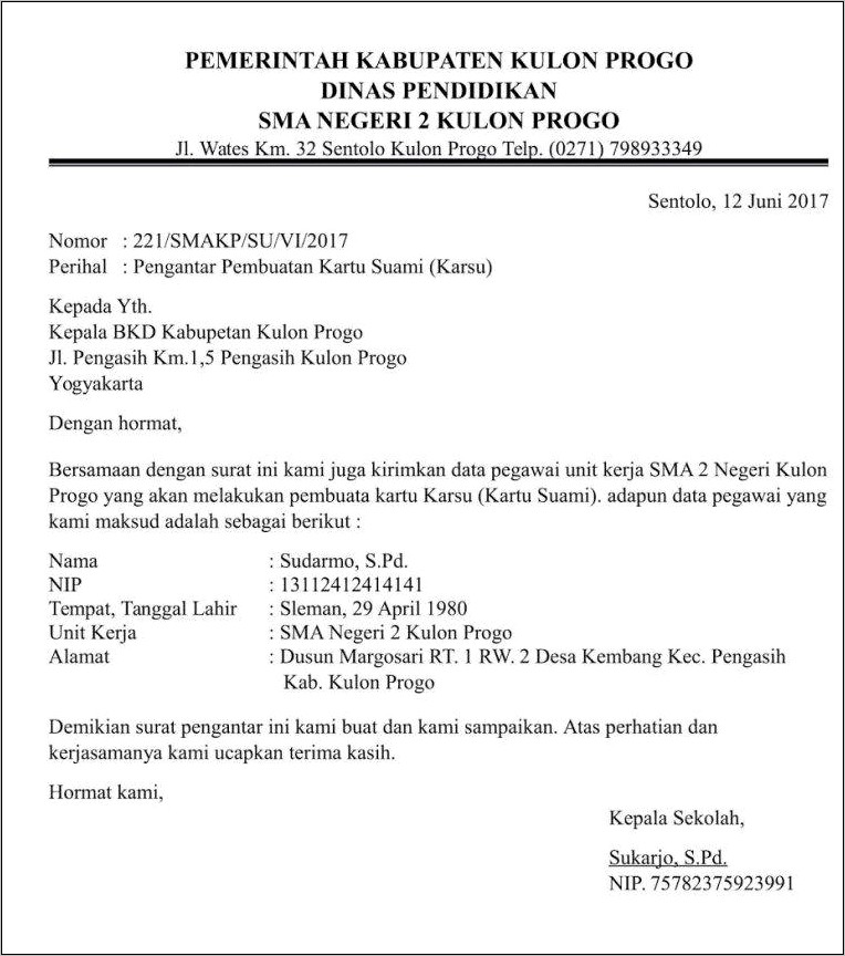 Contoh Surat Resmi Permohonan