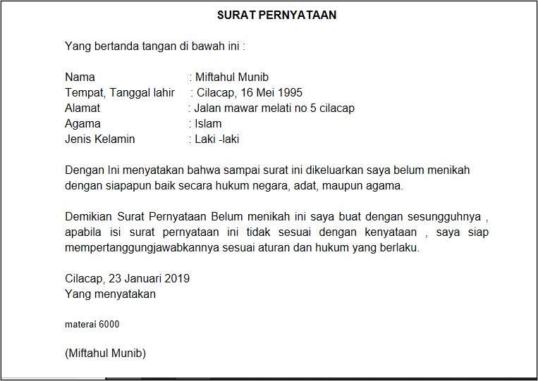 Contoh Tanda Tangan Surat Keterangan Blm Menikah