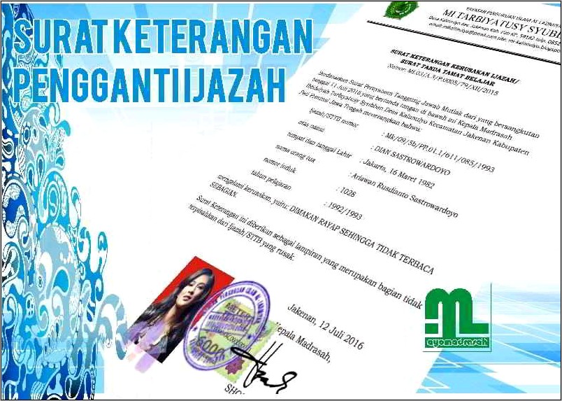 Donload Contoh Surat Keterangan Pengganti Ijazah Yang Hilang Format Excel