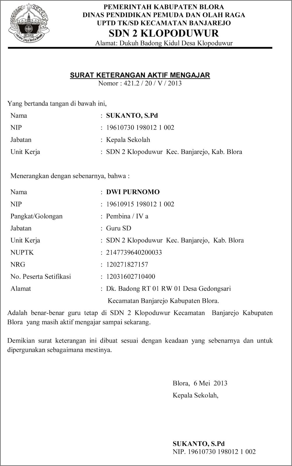 Download Contoh Surat Keterangan Aktif Mengajar