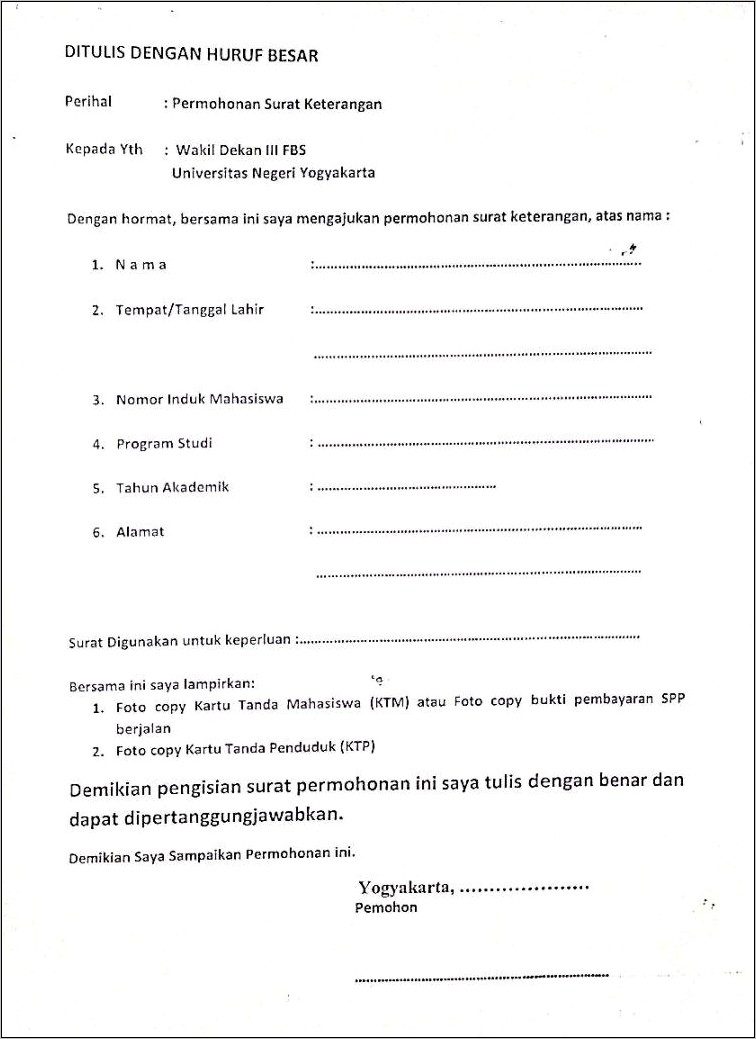 Form A Contoh Permohonan Surat Keterangan