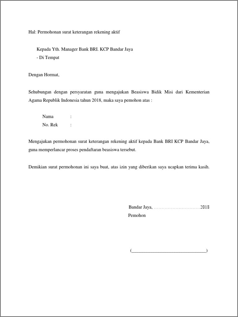 Format Contoh Permohonan Surat Keterangan