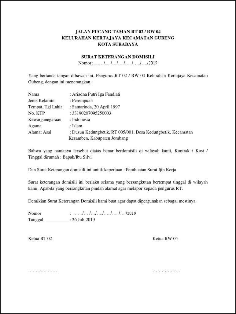 Foto Contoh Surat Keterangan Domusili Usaha