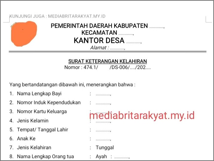 Foto Contoh Surat Keterangan Lahir