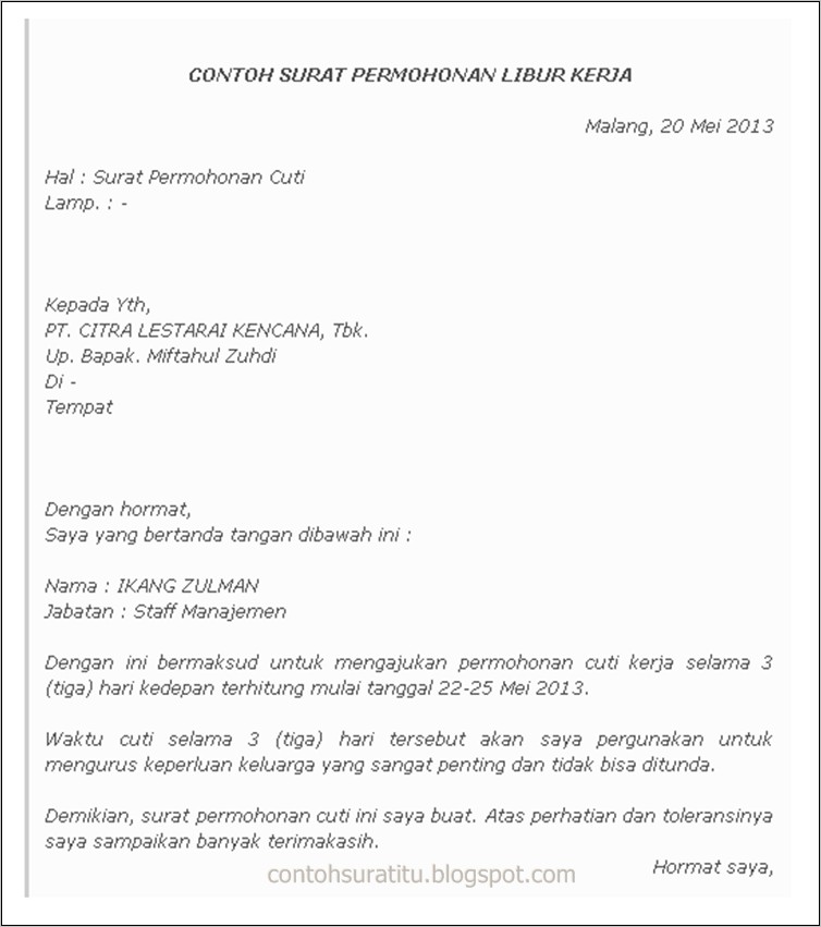 Contoh Format Surat Izin Cuti Perangkat Desa