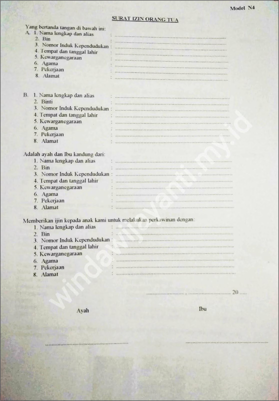 Contoh Format Surat Izin Menikah Dari Orang Tua