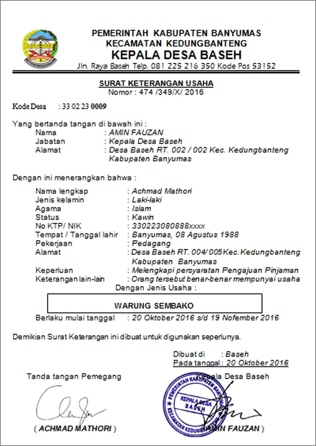 Contoh Format Surat Izin Usaha