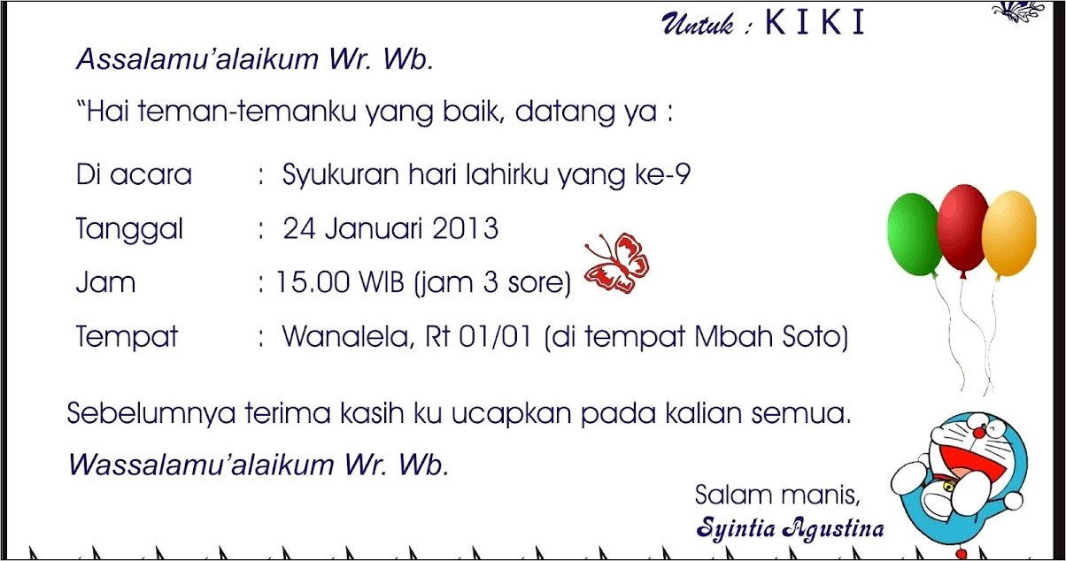 Contoh Gambr Surat Undangan Ulang Tahun